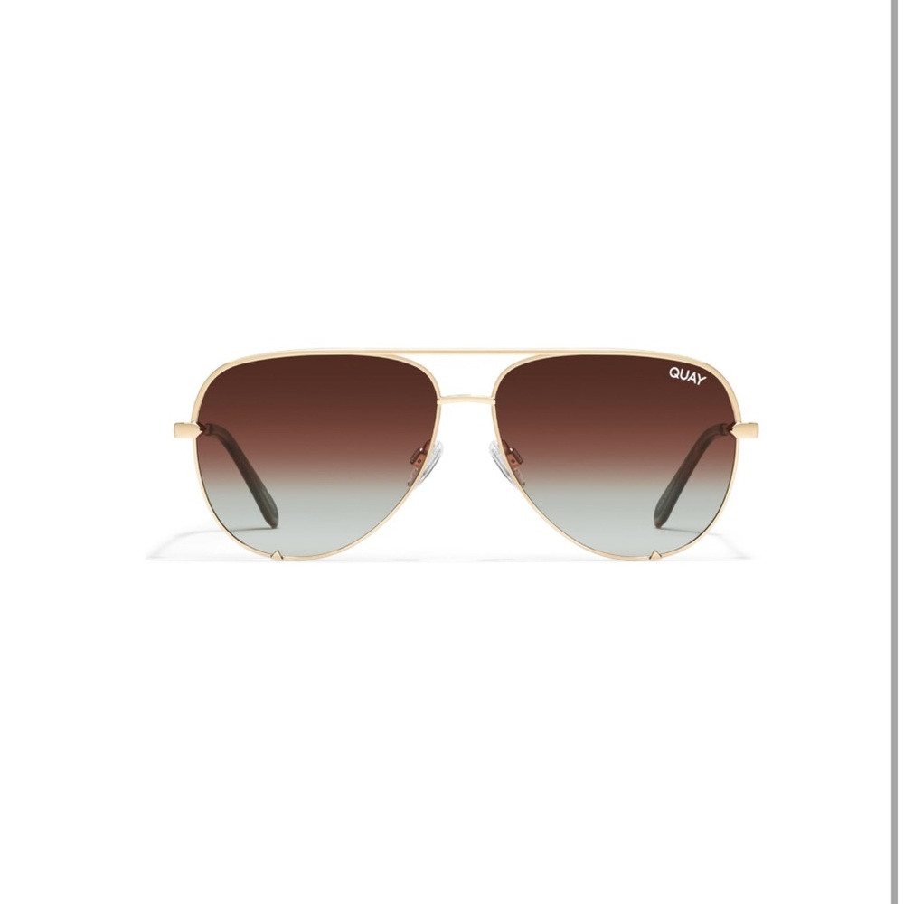 Quay Australia Gold and Brown Aviator Sunglasses